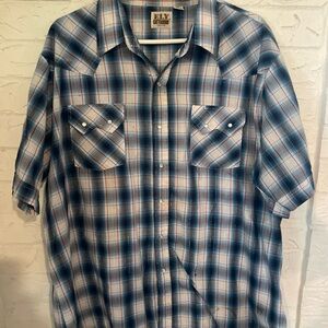 Ely Cattleman Blue and White Plaid Western Snap Shirt